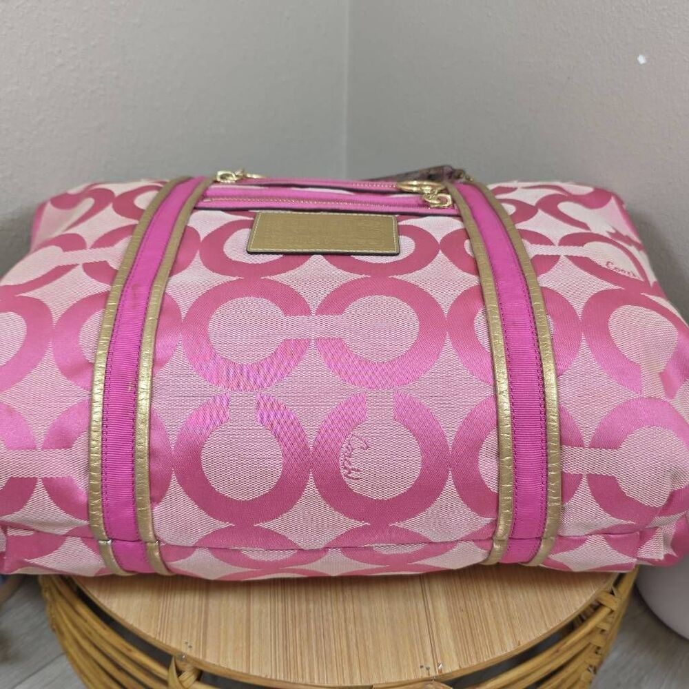 Coach RARE Poppy Pink/Gold OP Art Glam Tote Bag - Picture 10 of 15